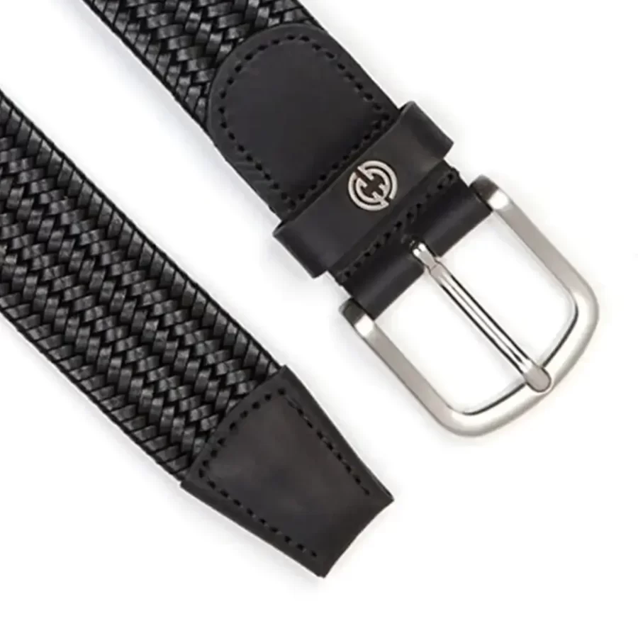 luxury gents stretchy belt black braided leather 2