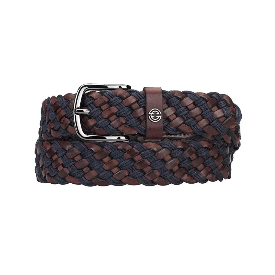 luxury mens braided belt brown blue leather 1 HBB735 BRBLU