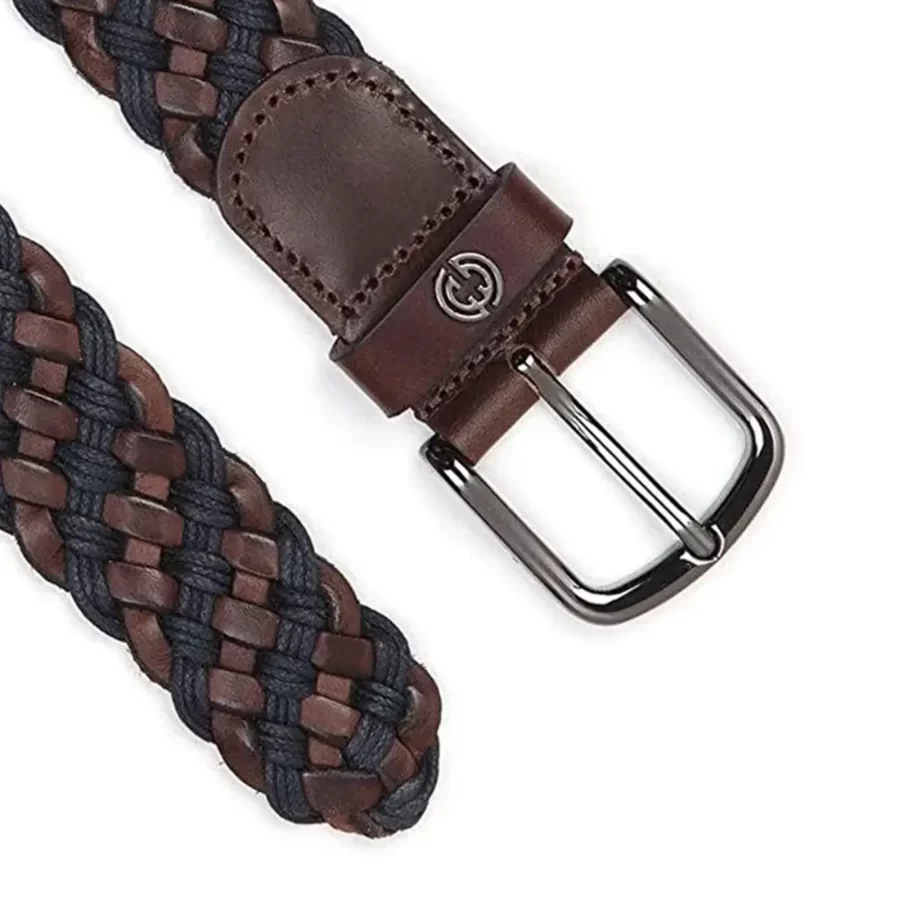 luxury mens braided belt brown blue leather 2