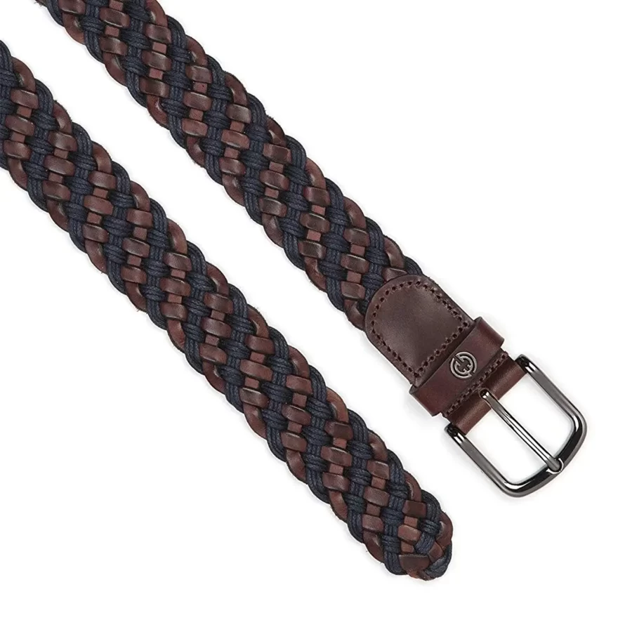 luxury mens braided belt brown blue leather 3