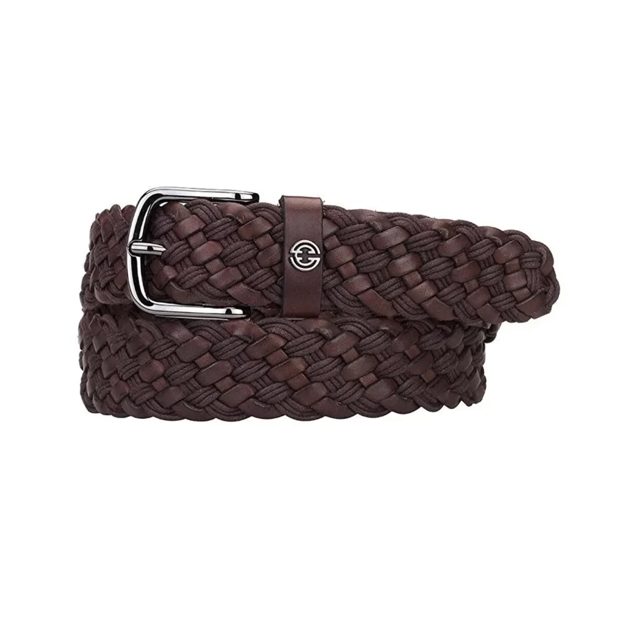 luxury mens braided belt brown genuine leather 1 HBB735 DBROWN