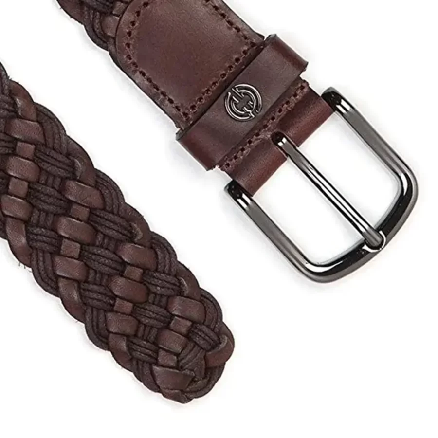 luxury mens braided belt brown genuine leather 2