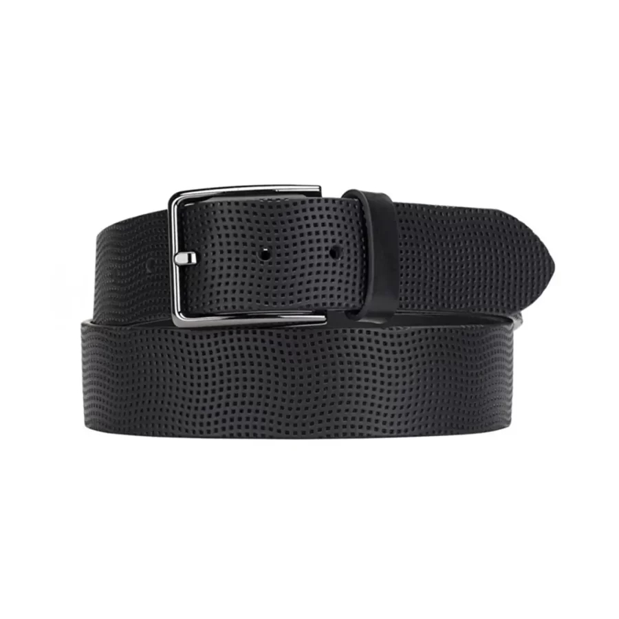 luxury mens casual leather belt black weave textured 4 0 cm SB1472 1