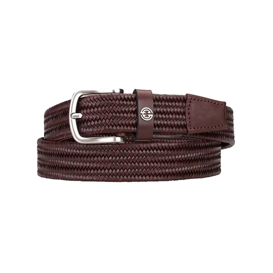 luxury stretchy belt mens brown braided leather 1 IEB739M DBROWN