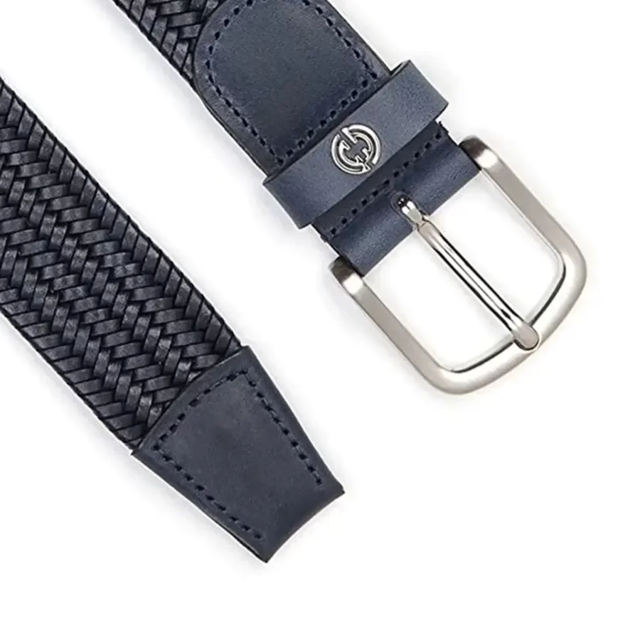 luxury stretchy belt mens navy blue braided leather 2