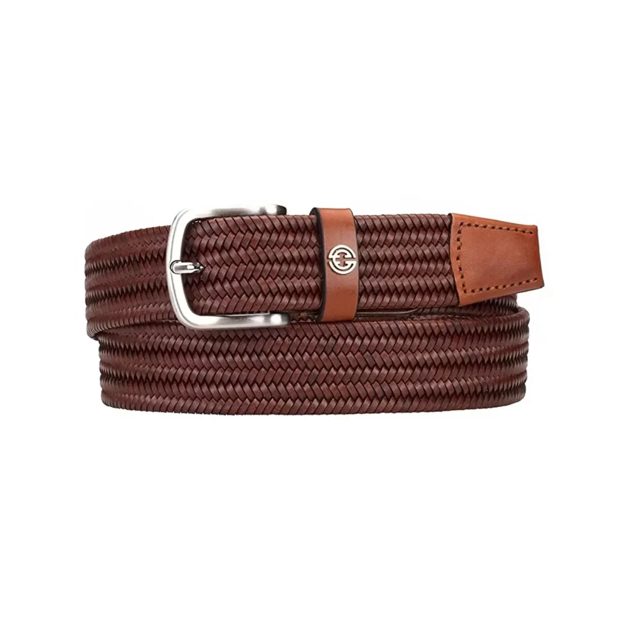 luxury stretchy belt mens tan brown braided leather 1 IEB739M TNBROWN