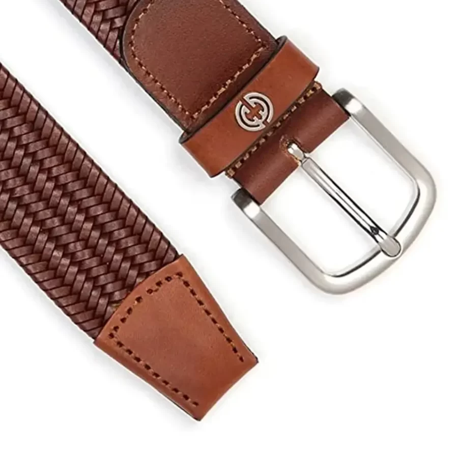 luxury stretchy belt mens tan brown braided leather 2