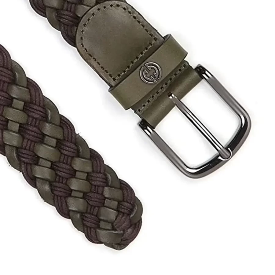 luxury woven mens belt olive green brown leather 2