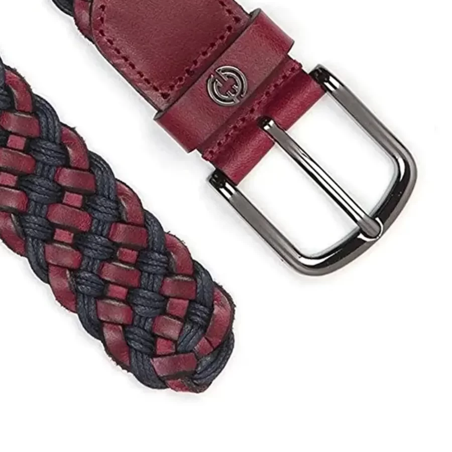 mens braided belt burgundy blue genuine leather 2