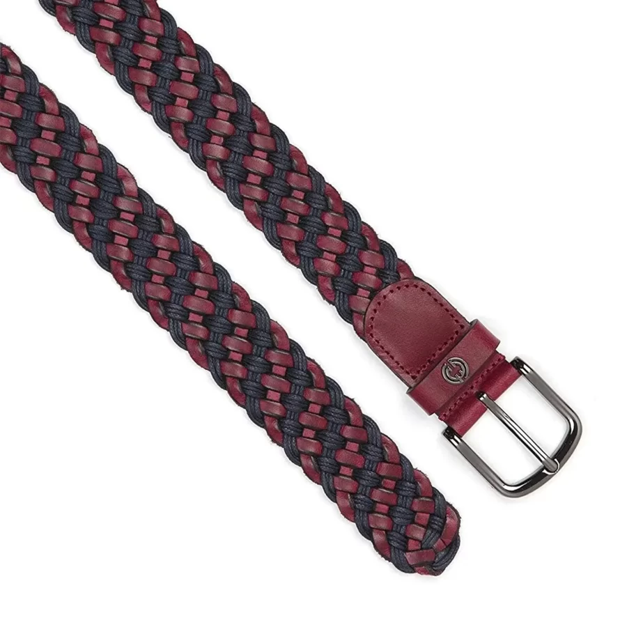 mens braided belt burgundy blue genuine leather 3