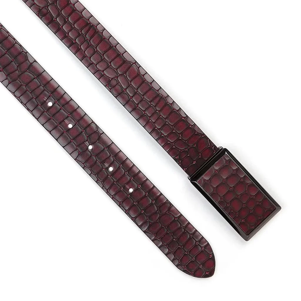 Buy Mens Luxury Belt Burgundy Croco Pattern Leather ...