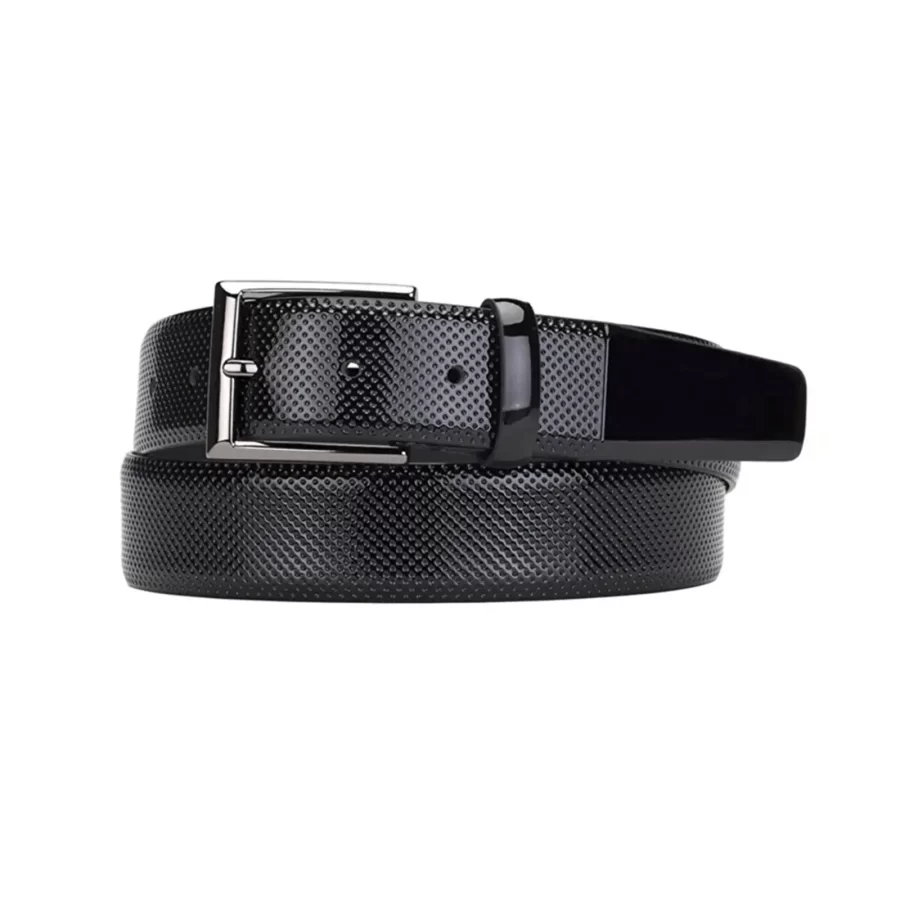 mens luxury black patent leather belt dot texture KK3539P 1