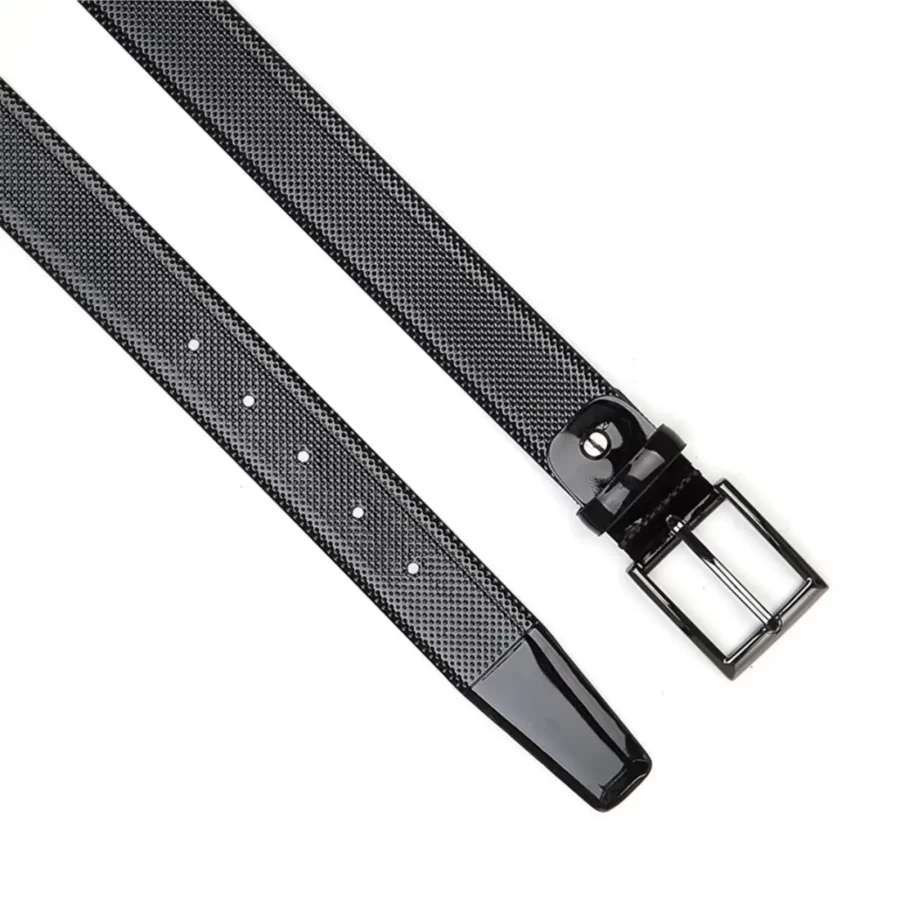 mens luxury black patent leather belt dot texture KK3539P 2