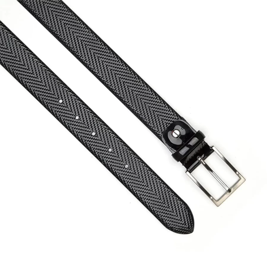 mens luxury black patent leather belt weave texture KK3791 3