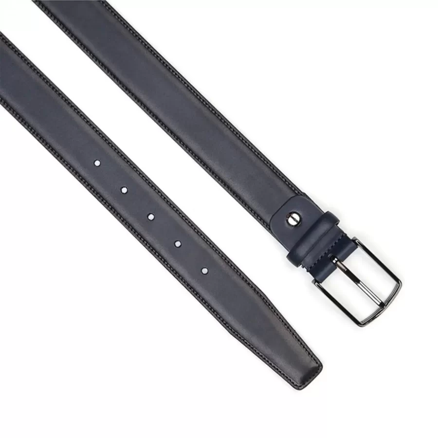 navy blue male dress belt real leather stitched 2