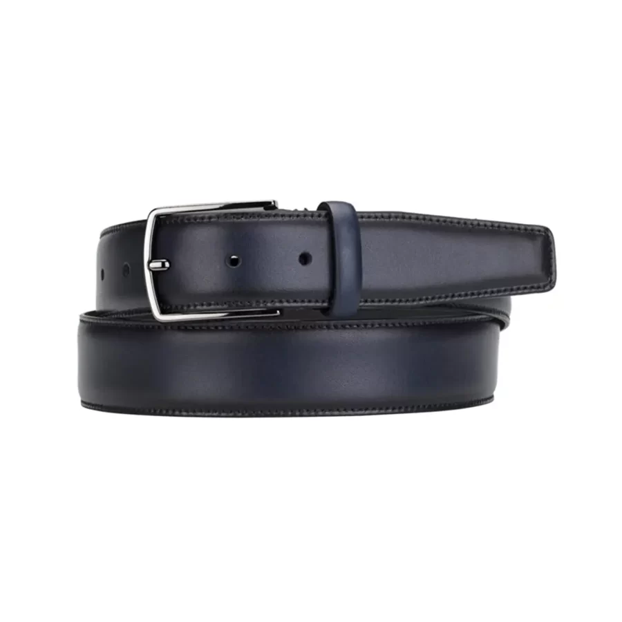 navy blue male dress belt real leather stitched CB3501 BLUE 1