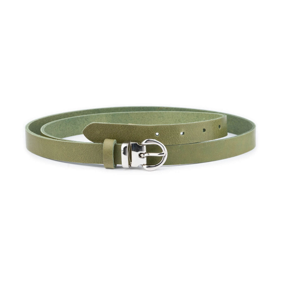 olive green lady belt for dress skinny real leather silver buckle 1 OLIGRESIL20BLTCARL