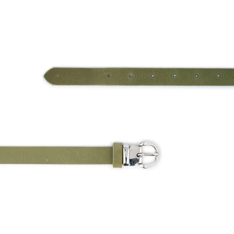 olive green lady belt for dress skinny real leather silver buckle 2