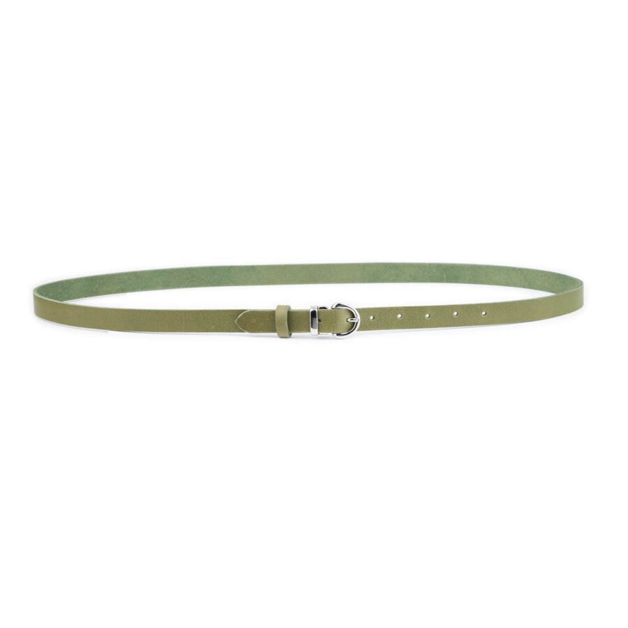 olive green lady belt for dress skinny real leather silver buckle 3