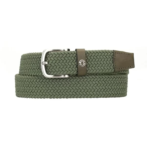 olive green mens stretchy belt luxury woven cotton 1 IEB739 OLIVE