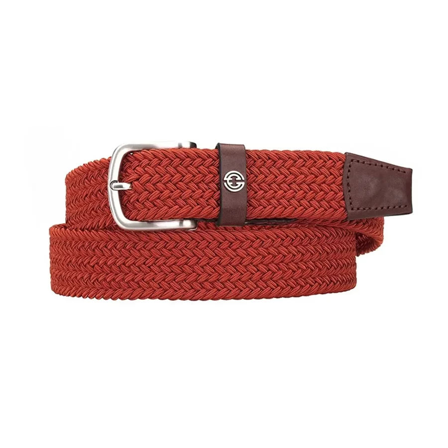 orange red mens stretchy belt luxury woven cotton 1