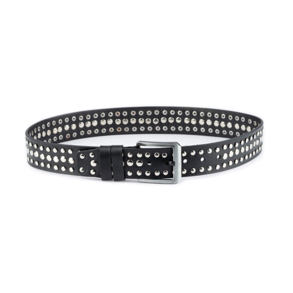 punk belt studded mens black genuine leather 3 row rivet 1 PUN3ROWSTUD45BLATARG