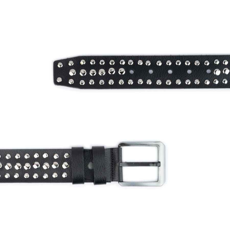 punk belt studded mens black genuine leather 3 row rivet 3