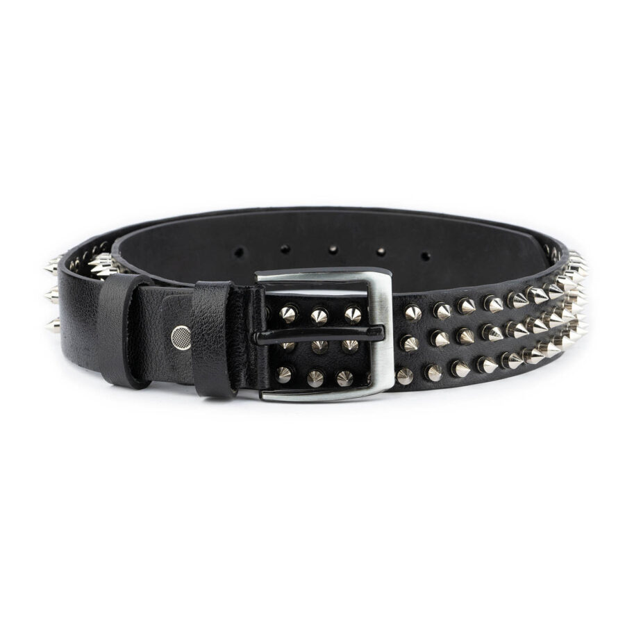 punk rock belt spiky 3 row black real leather high quality 4