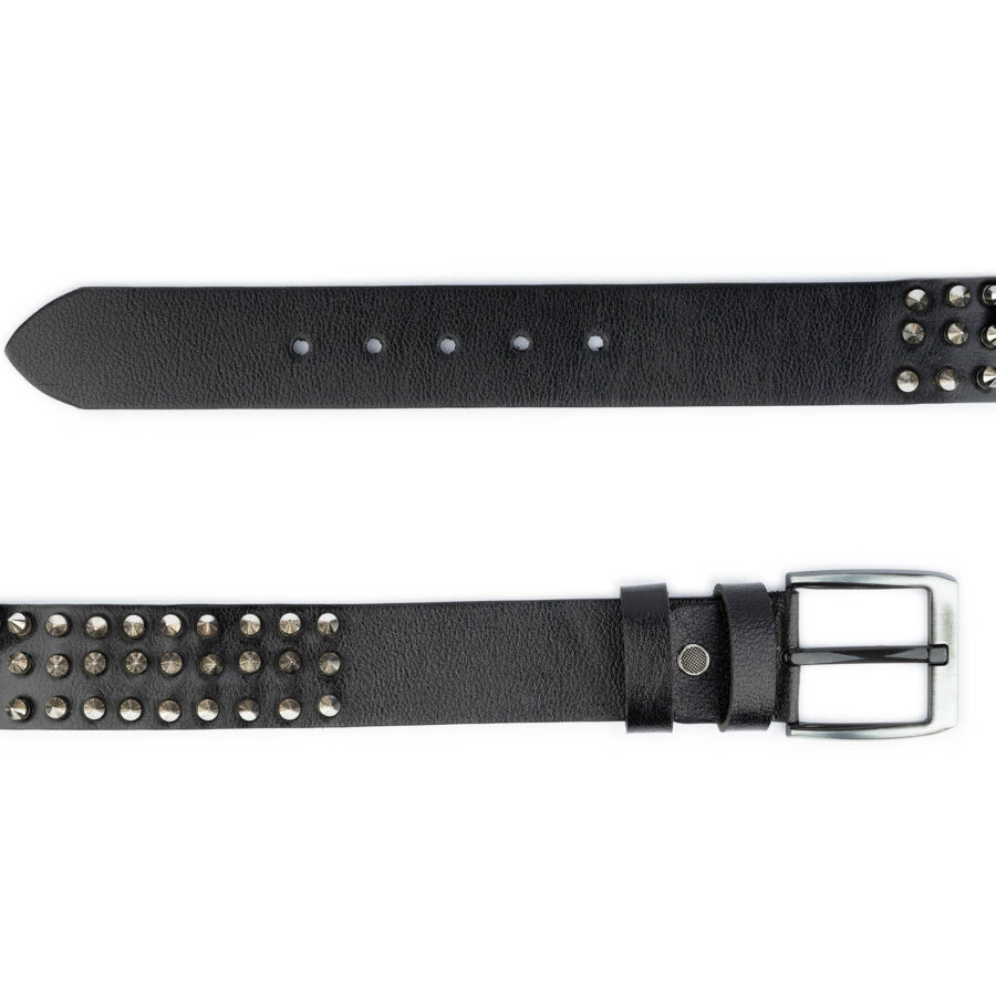 punk rock belt spiky 3 row black real leather high quality 5