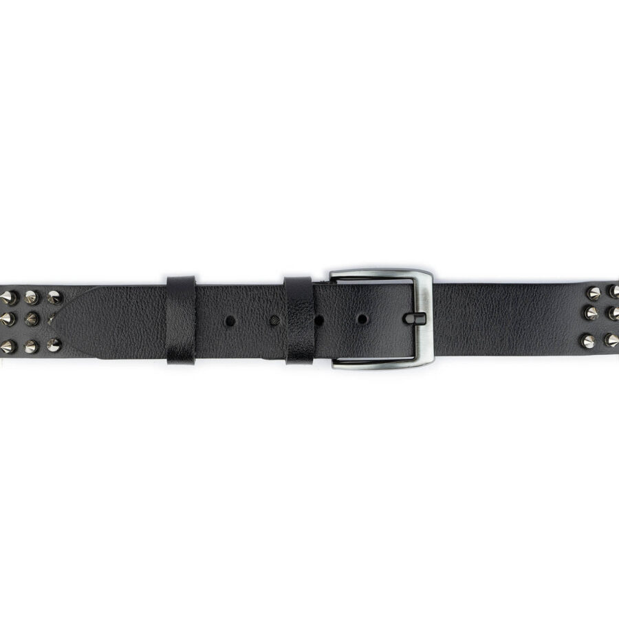 punk rock belt spiky 3 row black real leather high quality 6