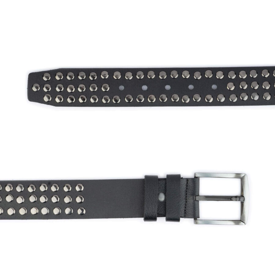 punk rocker belt black studded 3 row top quality leather 3
