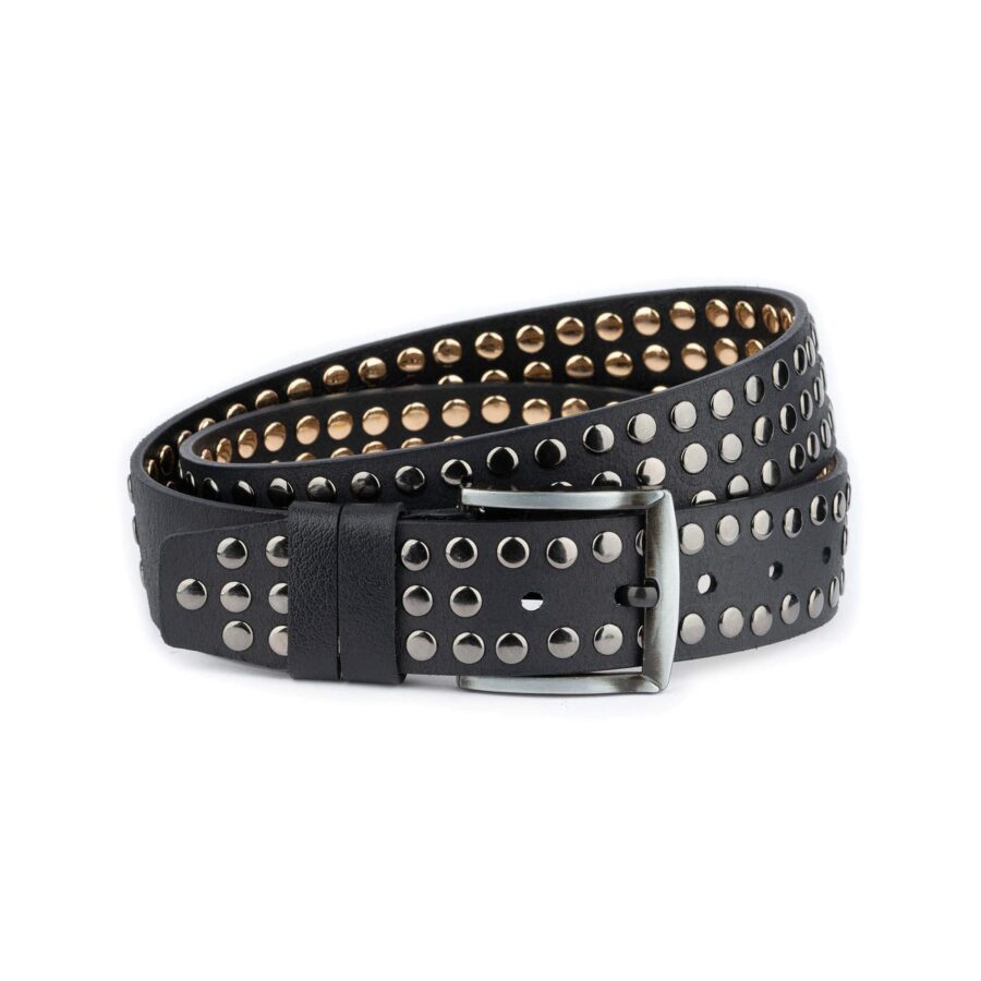 punk rocker belt black studded 3 row top quality leather 4