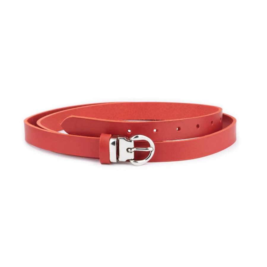 red lady belt for dress skinny real leather silver buckle 1 REDDRKSIL20BLTCARL