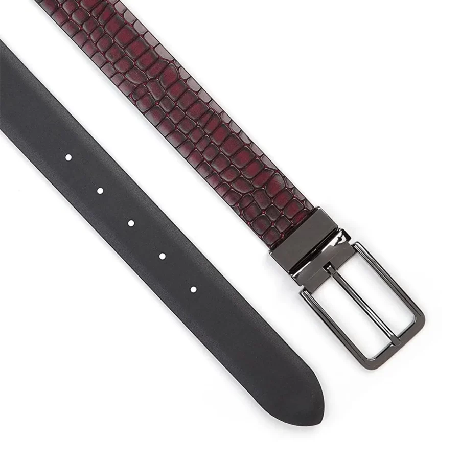 reversible mens luxury belt burgundy croco pattern leather CCRB104 1