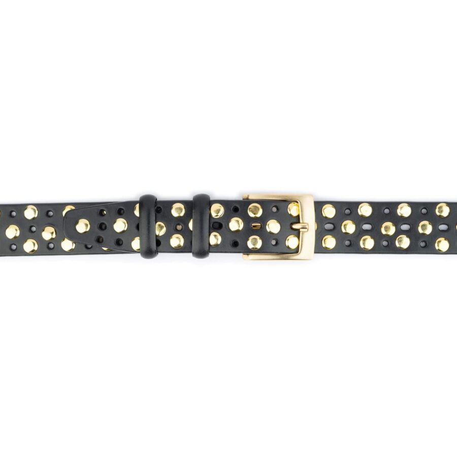 rockstar belts gold studded black real leather 3 row rivet 3