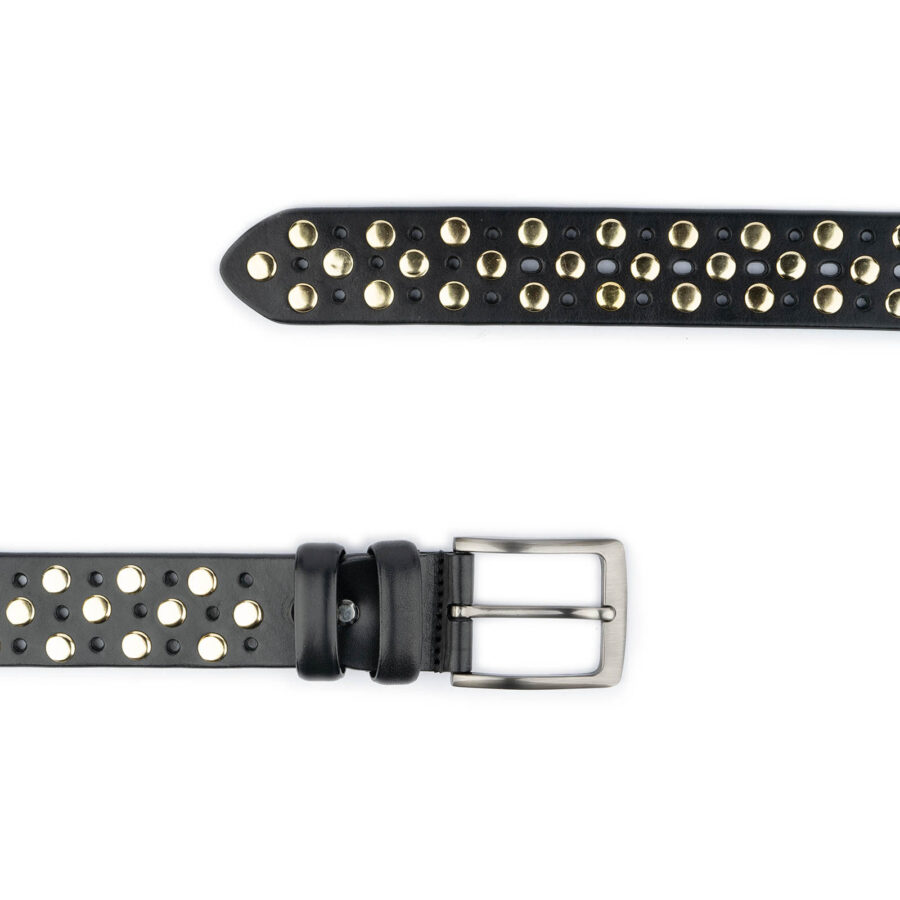 rockstar belts gold studded leather black 3 row top quality 4