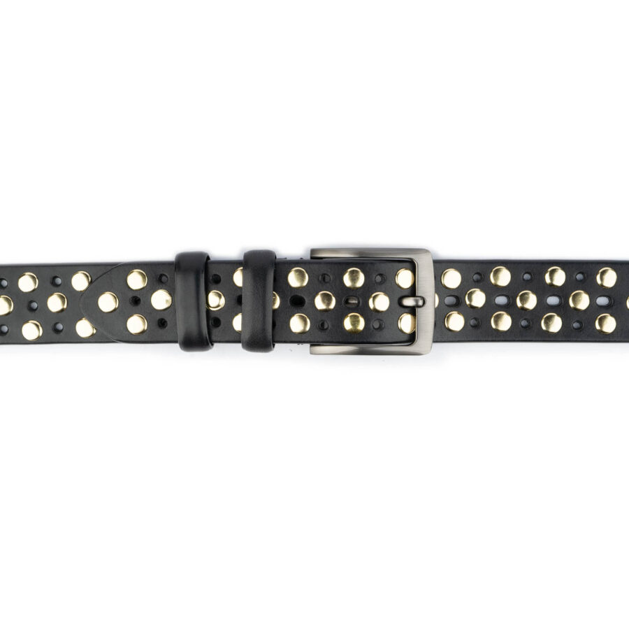 rockstar belts gold studded leather black 3 row top quality 5