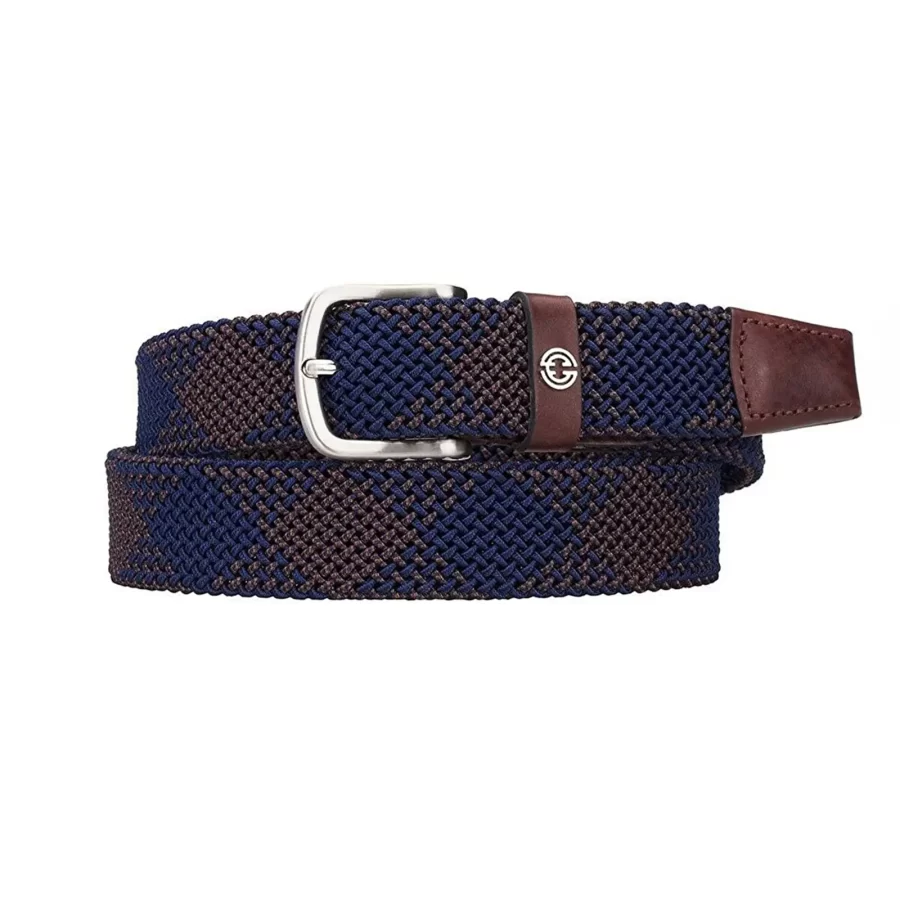 stretchy gents belt unique pattern blue brown cotton IEB8000 1