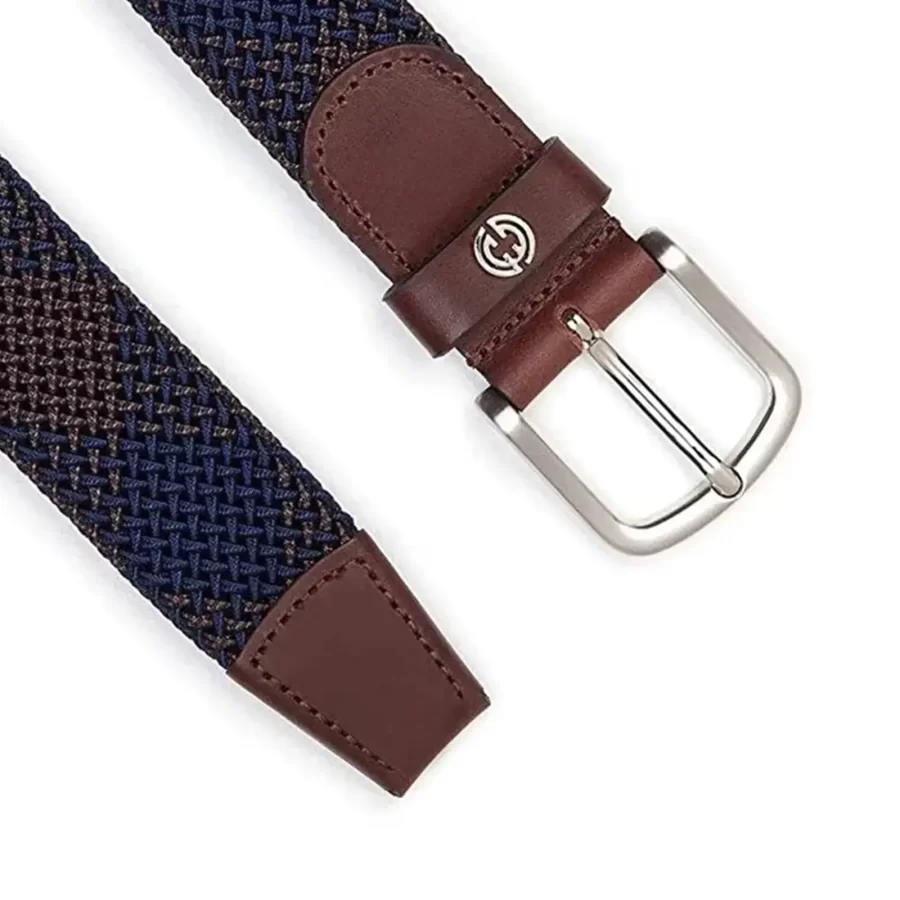 stretchy gents belt unique pattern blue brown cotton IEB8000 2