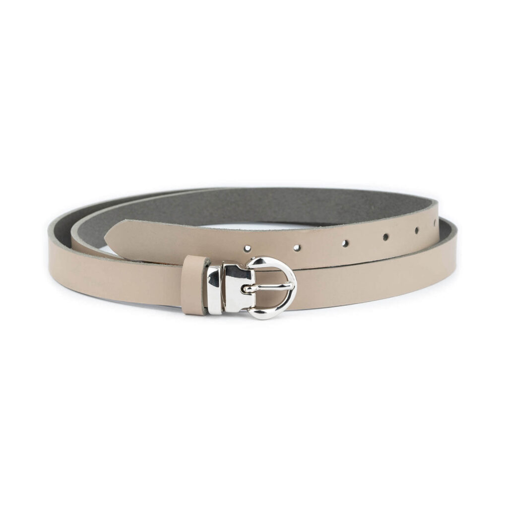 Buy Taupe Lady Belt For Dress Skinny Real Leather Silver Buckle ...