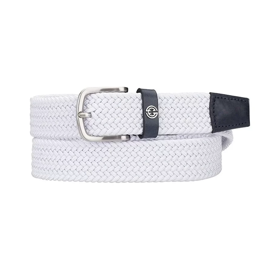 white mens stretchy belt luxury woven cotton 1 IEB739 WHITE