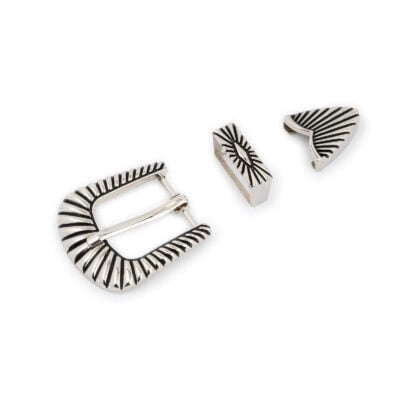 3 piece belt buckle western womens small black lines 1 LINWES25PC3SIL USD15