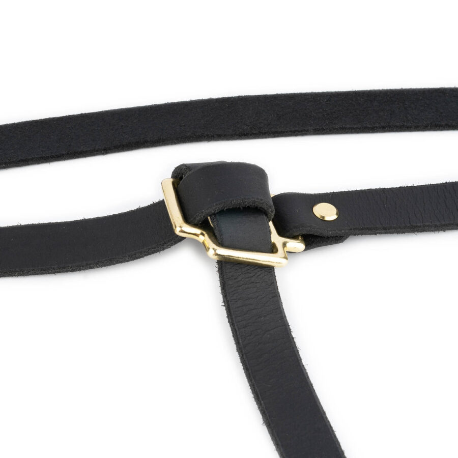 Belt With Knot Black Leather Brass Buckle 3