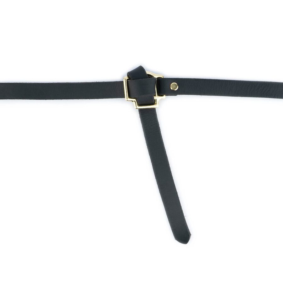 Belt With Knot Black Leather Brass Buckle 5