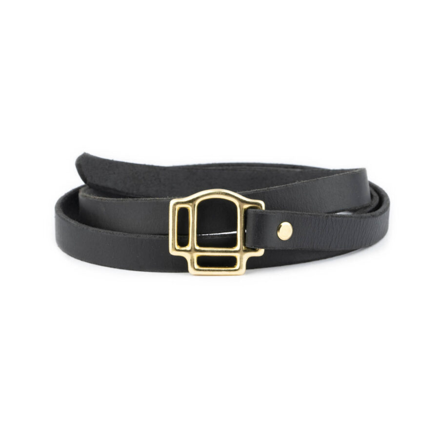 Belt With Knot Black Leather Brass Buckle 7