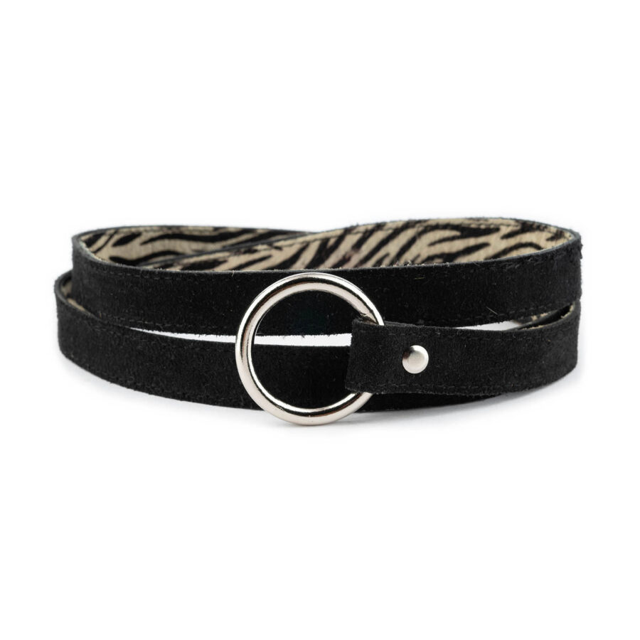 Black Suede Belt With Knot Silver Ring 4