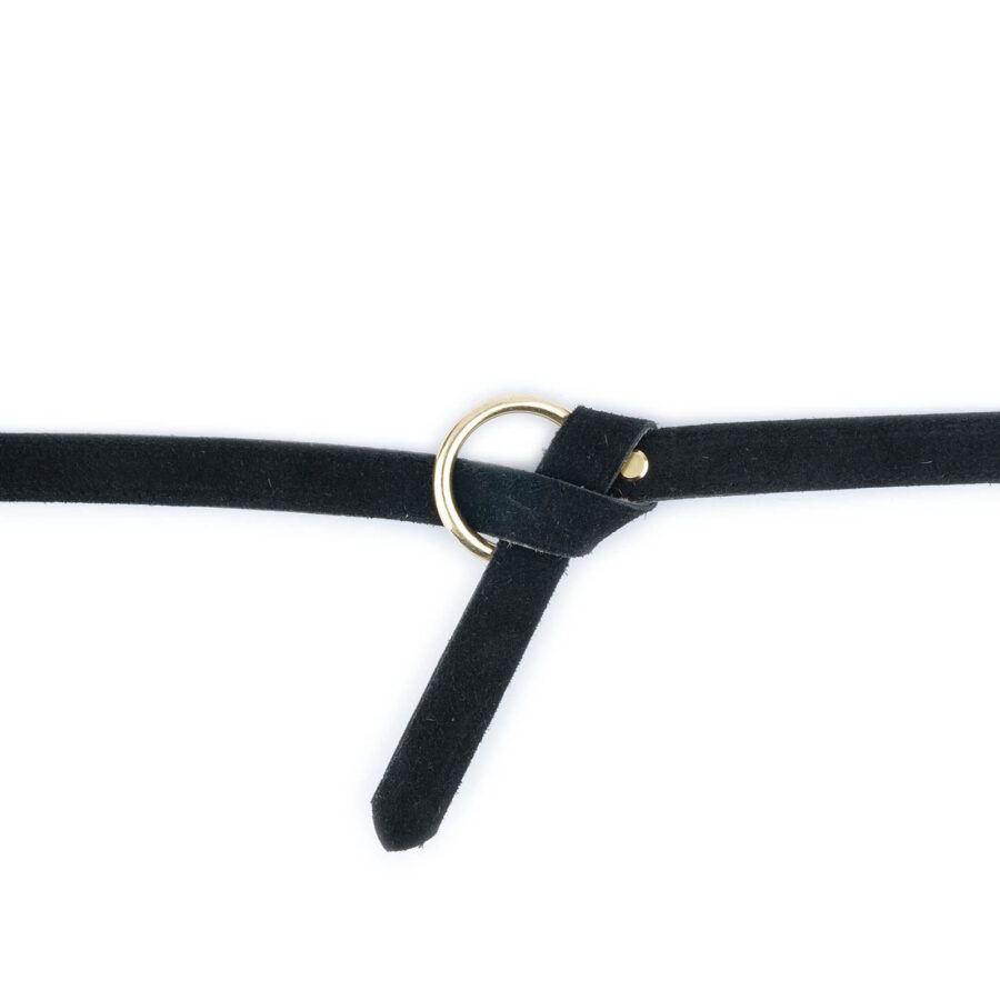 Black Suede Tie Belt With Gold Ring Buckle 3