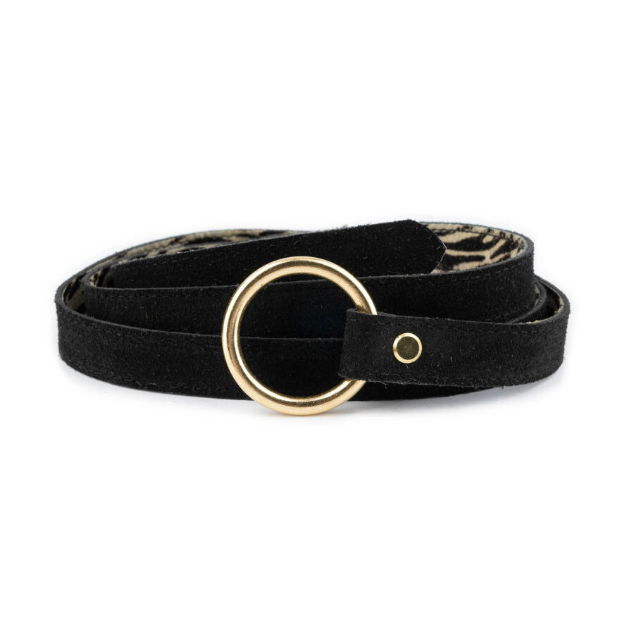 Black Suede Tie Belt With Gold Ring Buckle 4