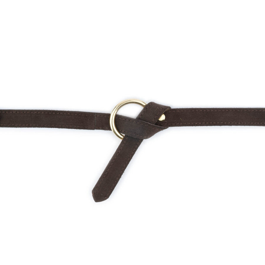 Brown Suede Belt With Gold O Ring 3