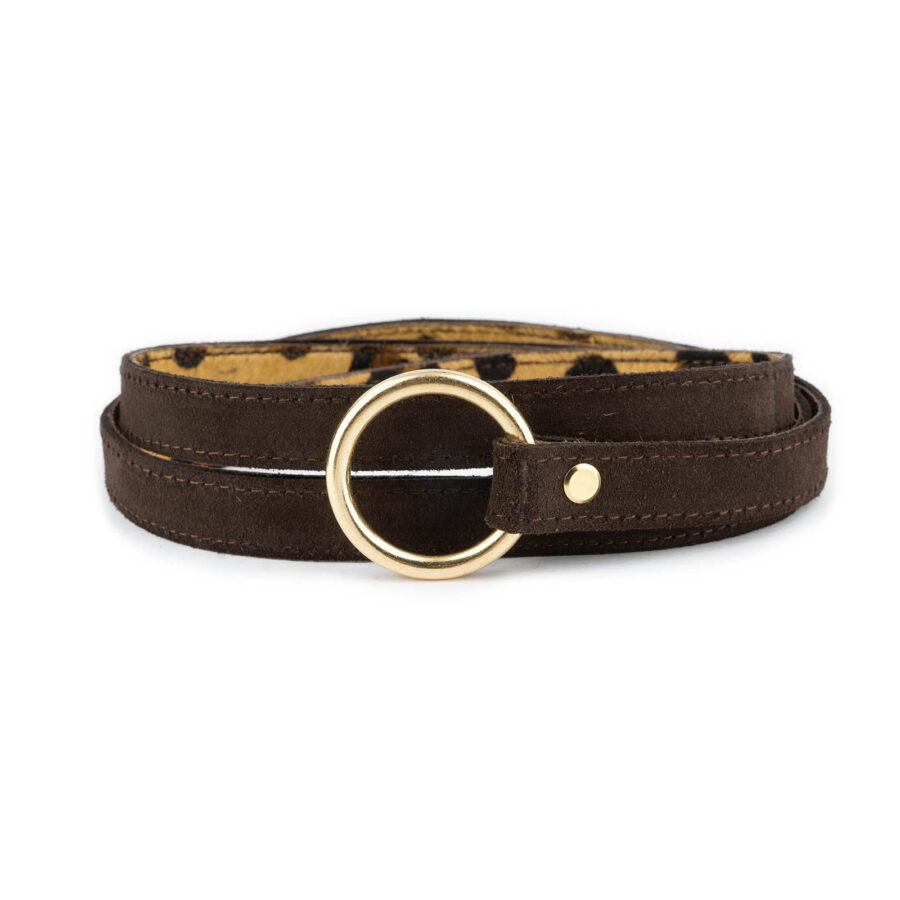 Brown Suede Belt With Gold O Ring 5